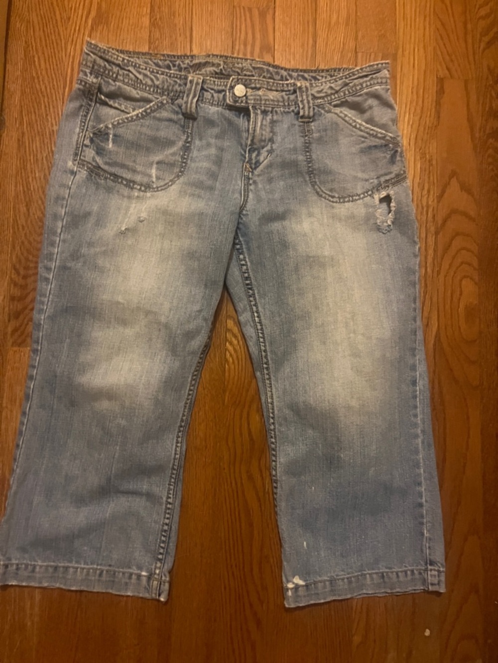 Maurices Light Blue Cropped Distressed Jeans